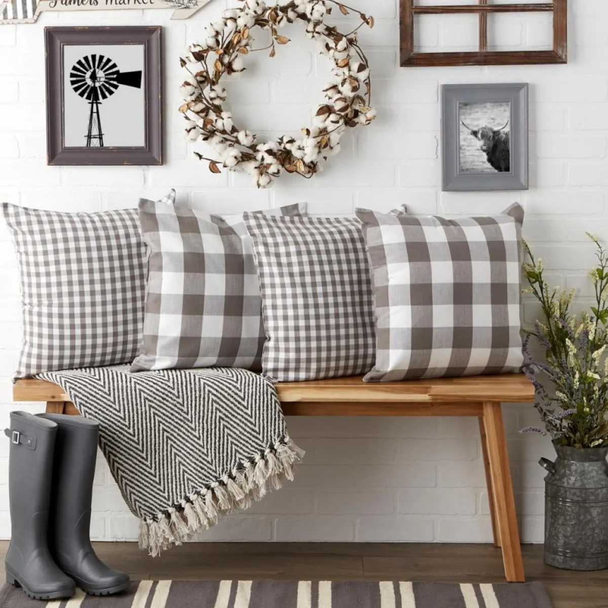 Design Imports Gingham Buffalo Check Pillow Covers Set Of 4 Clearance