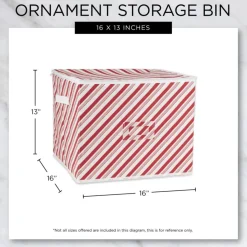Design Imports Holiday Candy Stripe Print Ornament Storage Bin, Large