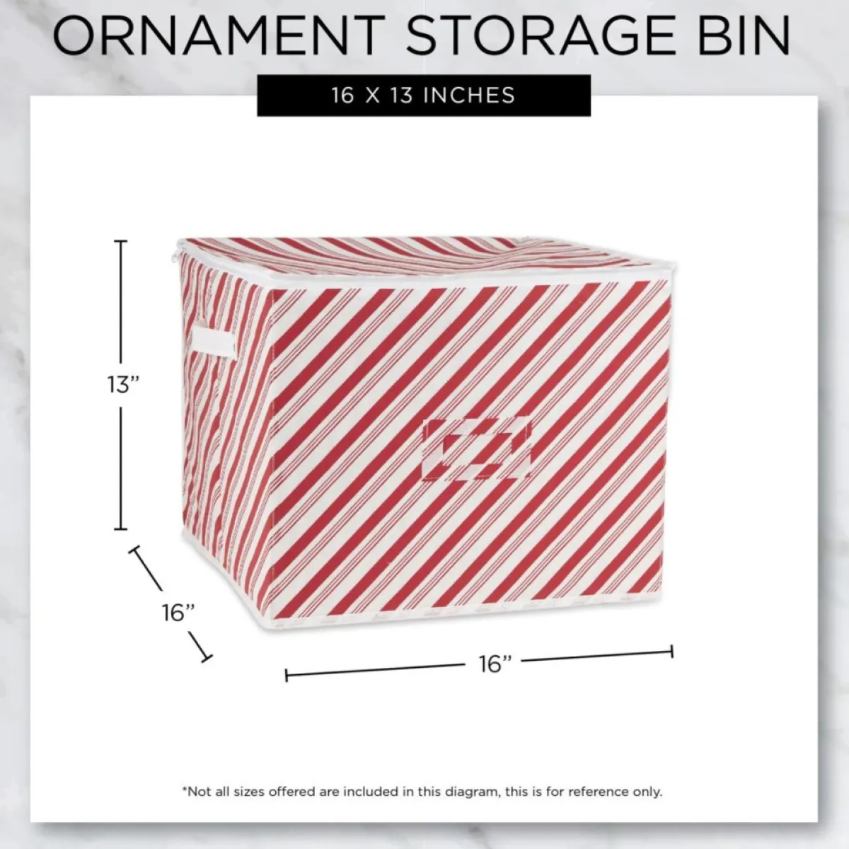 Design Imports Holiday Candy Stripe Print Ornament Storage Bin, Large