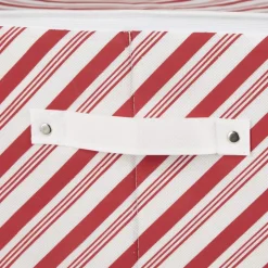 Design Imports Holiday Candy Stripe Print Ornament Storage Bin, Large