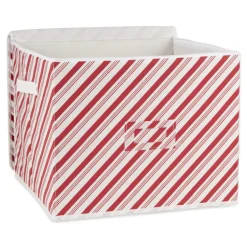 Design Imports Holiday Candy Stripe Print Ornament Storage Bin, Large