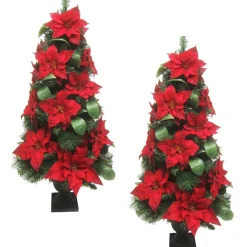 Fraser Hill Farm 4' Christmas Porch Trees W Velvet Poinsettias 2-Pack Outlet