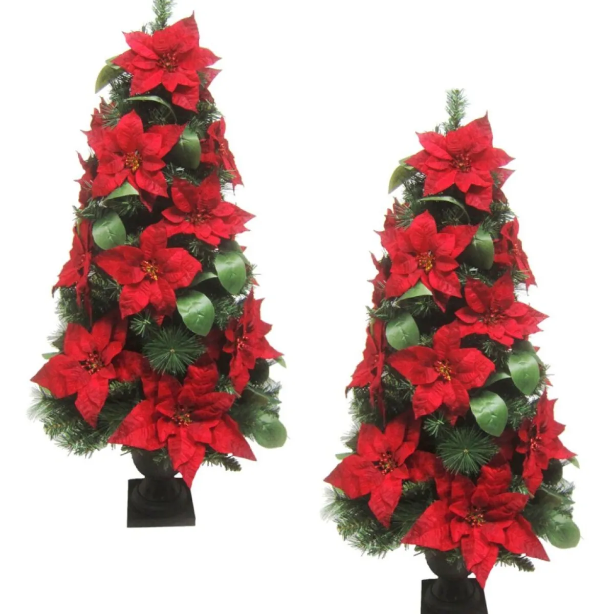Fraser Hill Farm 4' Christmas Porch Trees W Velvet Poinsettias 2-Pack Outlet