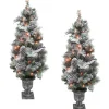 Fraser Hill Farm 4' Christmas Prelit Flocked Trees W Pinecones 2-Pack New