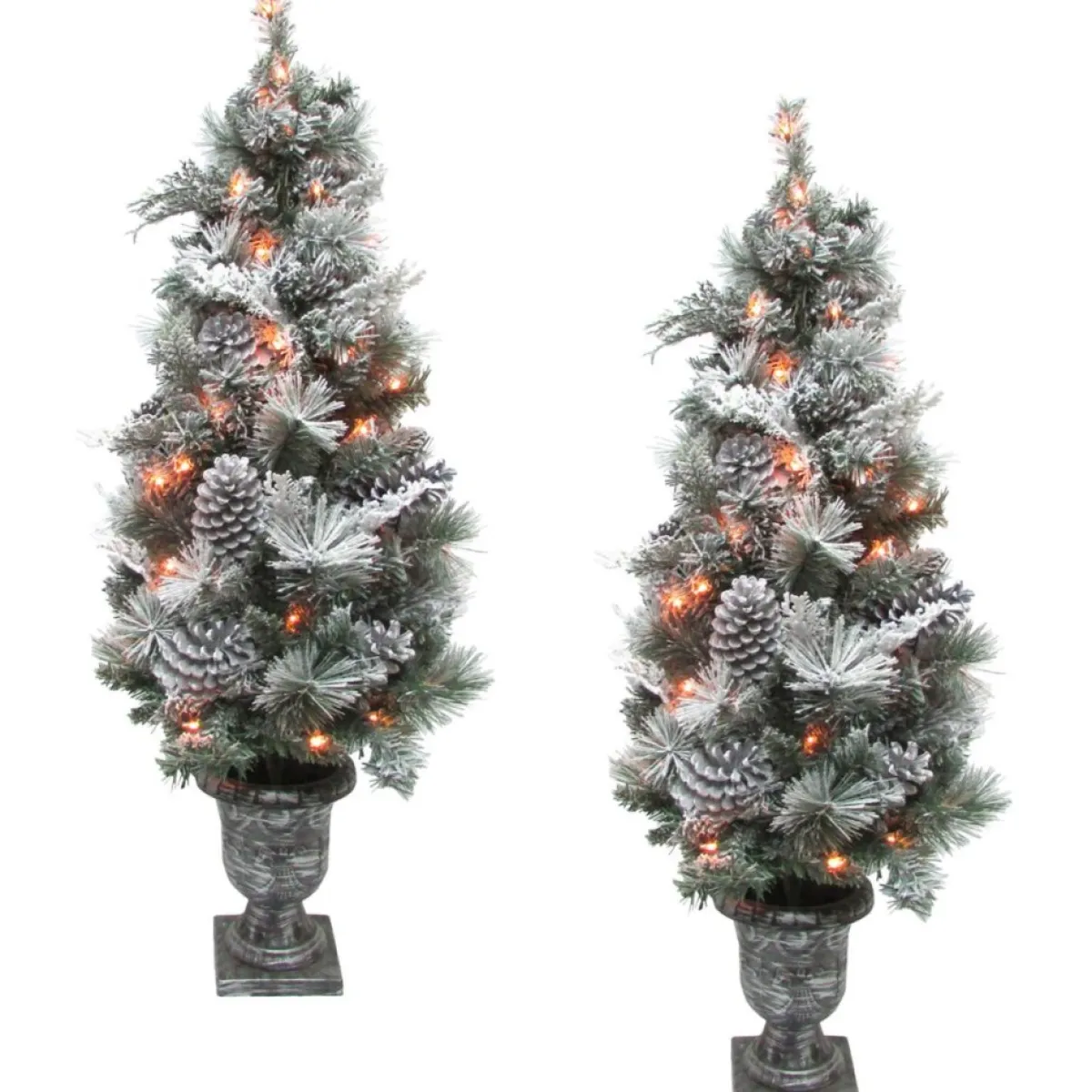 Fraser Hill Farm 4' Christmas Prelit Flocked Trees W Pinecones 2-Pack New