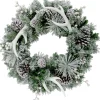 Fraser Hill Farm 24" Christmas Frosted Wreath W Pinecones And Antlers New