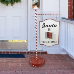 Fraser Hill Farm 4.5 Ft. Lamp Post With Santa Claus North Pole Sign Discount