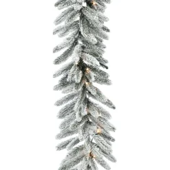Fraser Hill Farm 9-Ft. Icy Frost Snow Flocked Garland W/ White Lights Hot