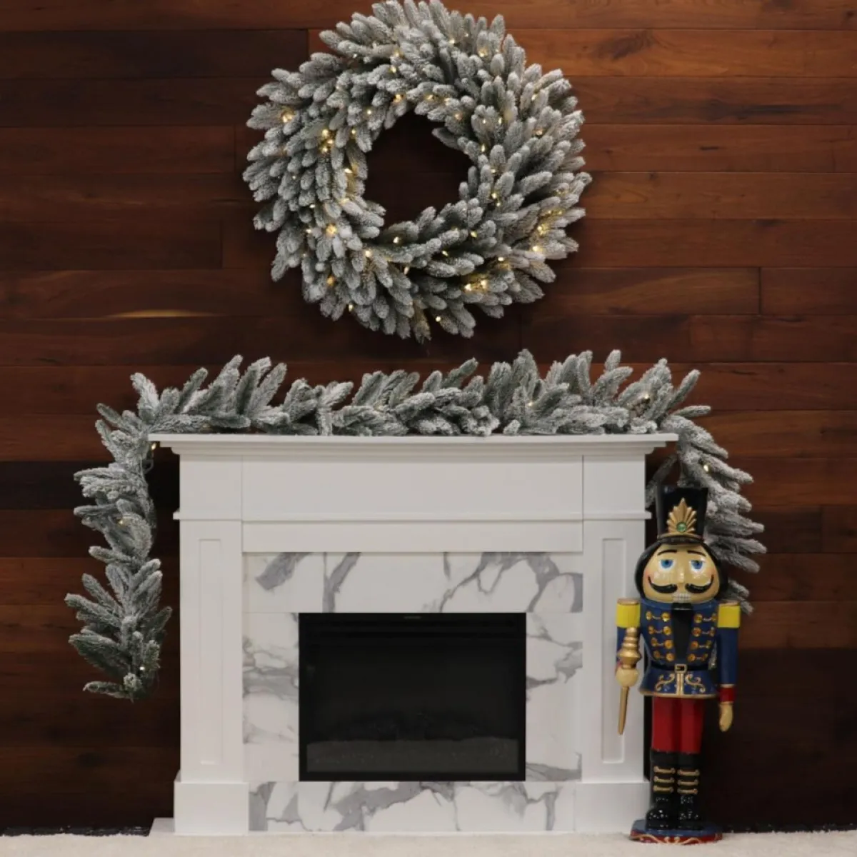 Fraser Hill Farm 9-Ft. Icy Frost Snow Flocked Garland W/ White Lights Hot