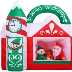 Fraser Hill Farm 7-Ft. Pre-Lit Inflatable Santa's Workshop Online