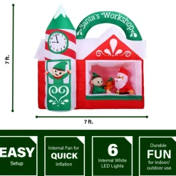 Fraser Hill Farm 7-Ft. Pre-Lit Inflatable Santa's Workshop Online