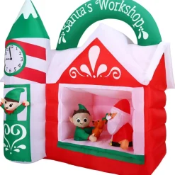 Fraser Hill Farm 7-Ft. Pre-Lit Inflatable Santa's Workshop Online