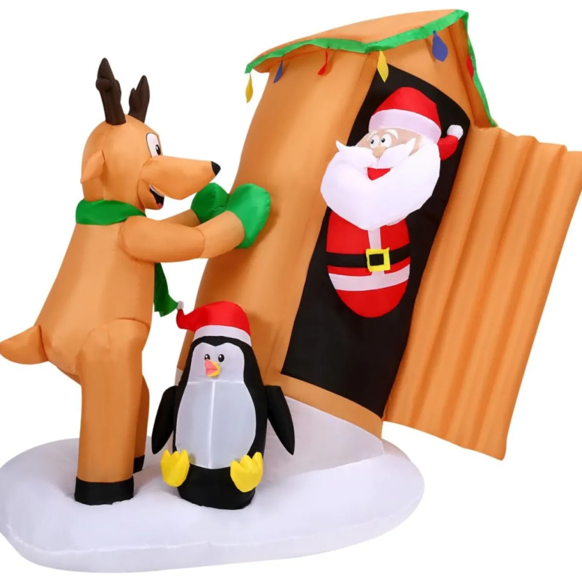 Fraser Hill Farm 4-Ft. Tall Pre-Lit Inflatable Santa In Outhouse