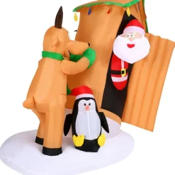 Fraser Hill Farm 4-Ft. Tall Pre-Lit Inflatable Santa In Outhouse