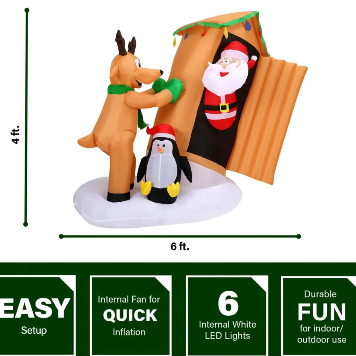 Fraser Hill Farm 4-Ft. Tall Pre-Lit Inflatable Santa In Outhouse