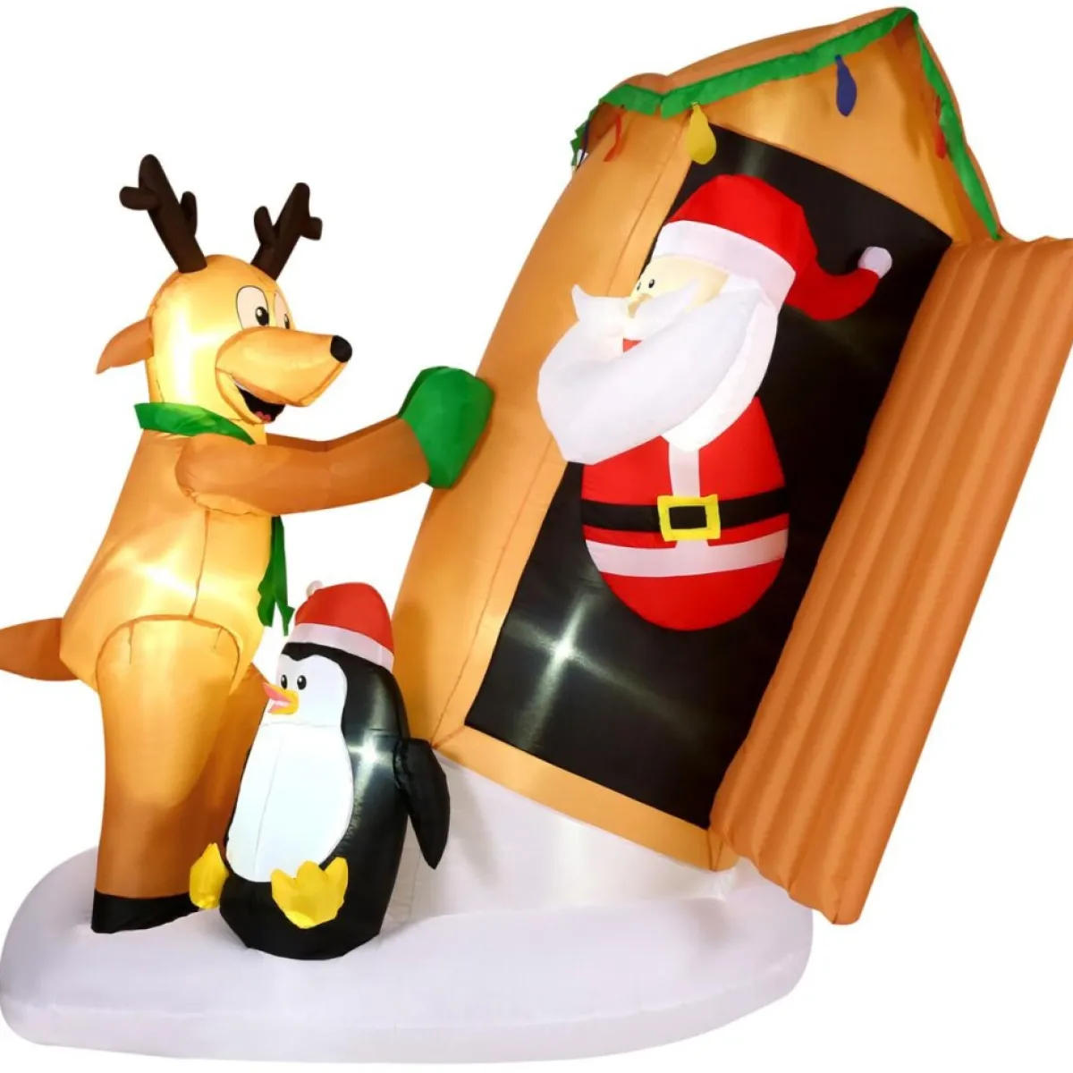 Fraser Hill Farm 4-Ft. Tall Pre-Lit Inflatable Santa In Outhouse