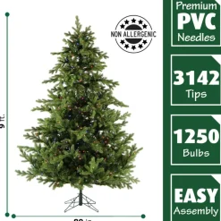 Fraiser Hill Farms 9-Ft. Foxtail Pine Christmas Tree With Multi-Color Led String Lighting