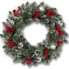 Gerson International 24"H Snow/Glitter Pine Wreath W/ Balls & Berries New