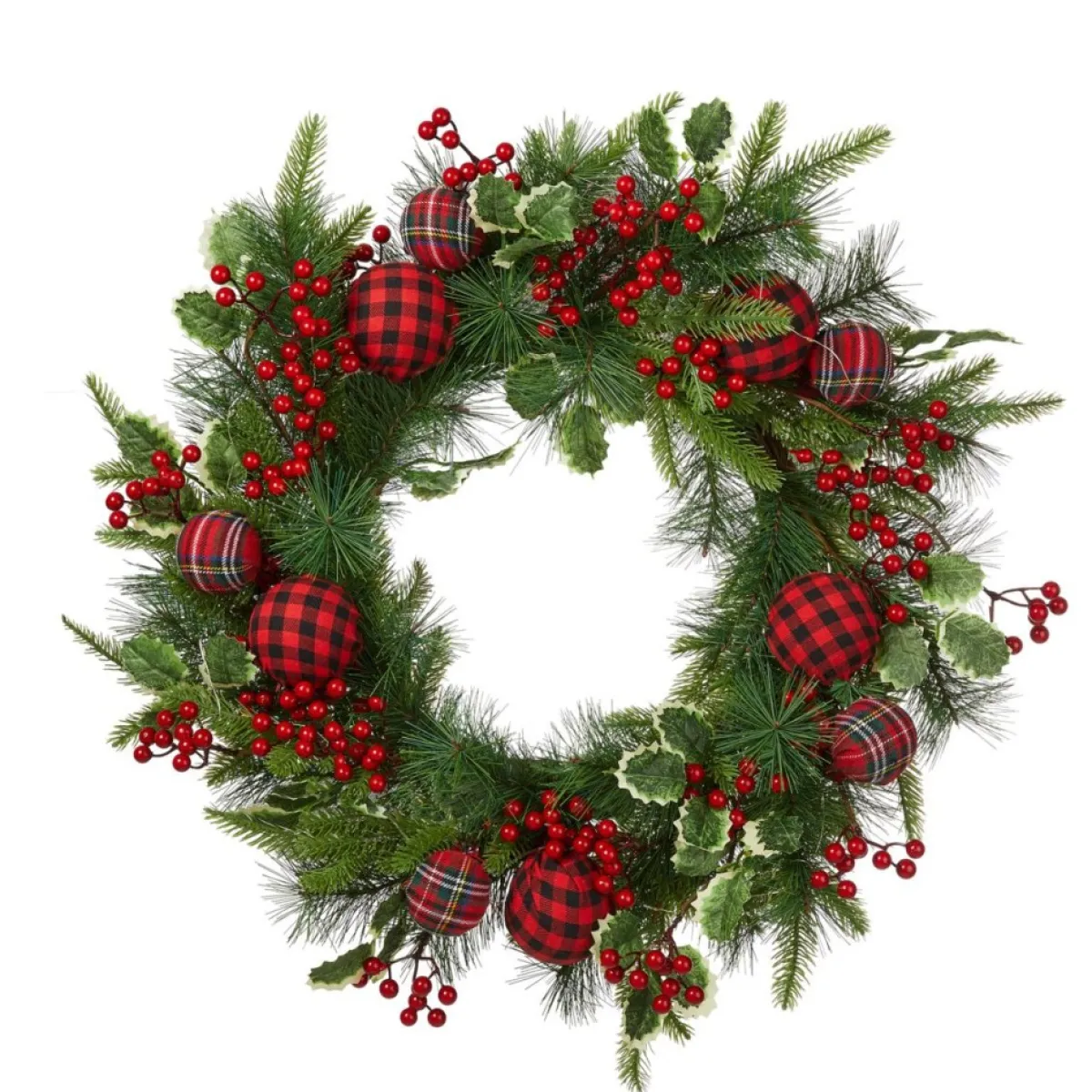 Glitzhome 24" D Ornament Berry Holly Pine Wreath With Lights Clearance