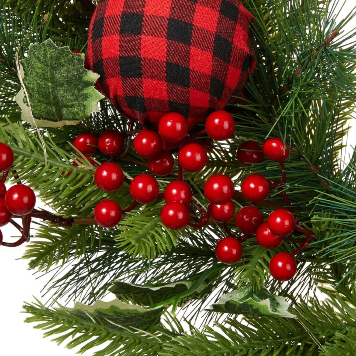 Glitzhome 24" D Ornament Berry Holly Pine Wreath With Lights Clearance