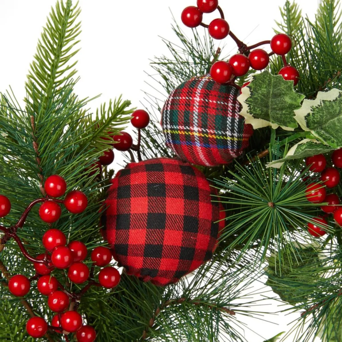 Glitzhome 24" D Ornament Berry Holly Pine Wreath With Lights Clearance