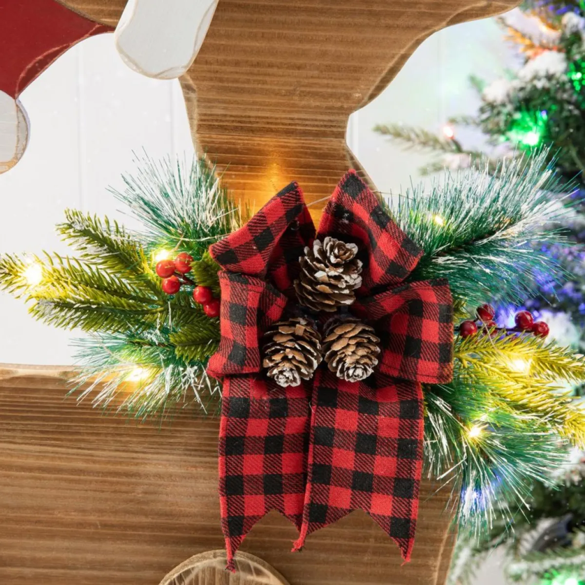 Glitzhome 36" H Chunky Wood Reindeer Porch Decor New