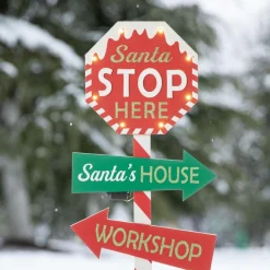 Glitzhome 41.75" H Led Wooden Yard Stake Written With Santa Stop Here Clearance