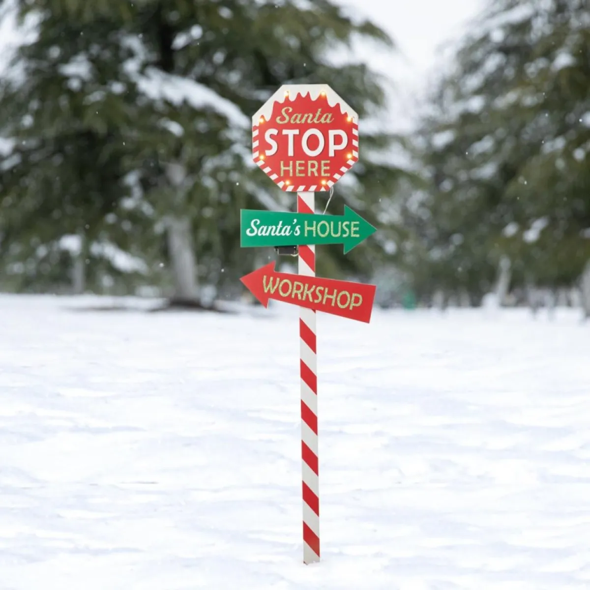 Glitzhome 41.75" H Led Wooden Yard Stake Written With Santa Stop Here Clearance