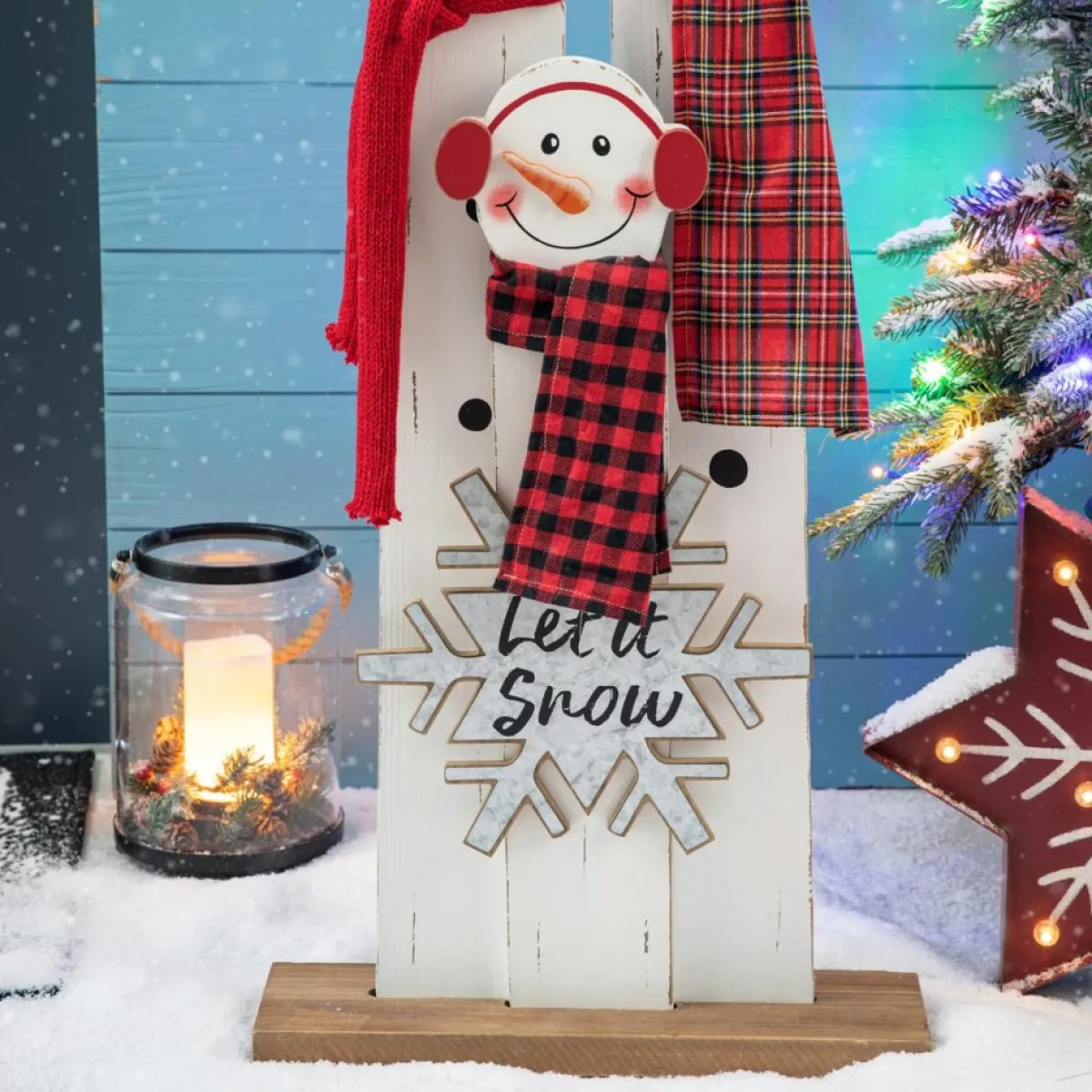 Glitzhome 35.5" H Wooden Snowman Family Porch Decor Hot