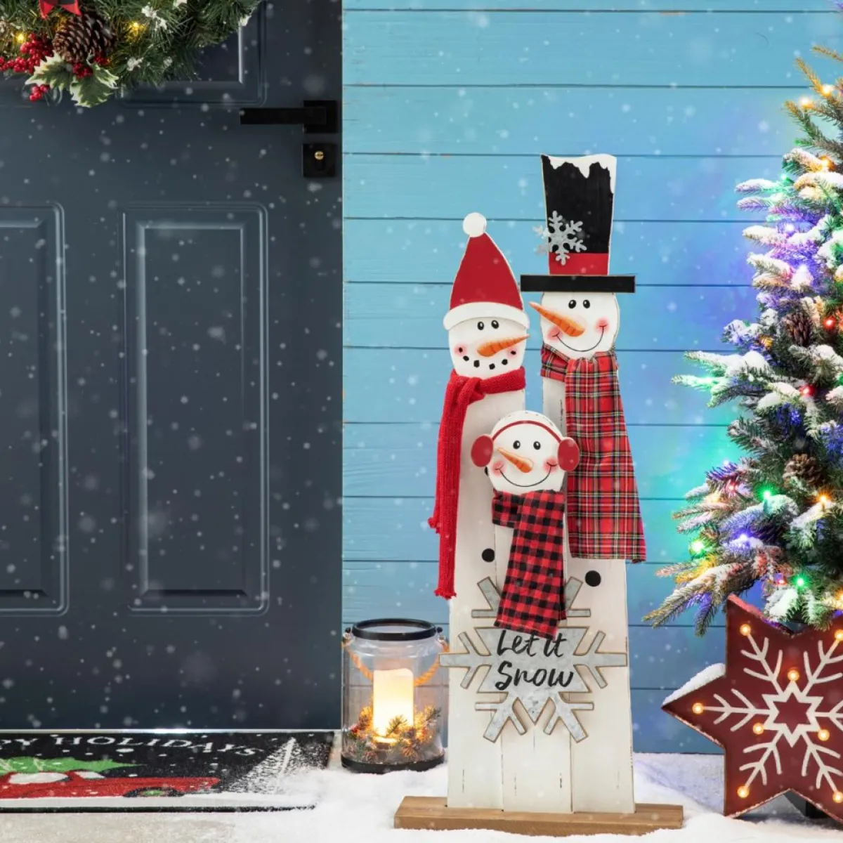 Glitzhome 35.5" H Wooden Snowman Family Porch Decor Hot