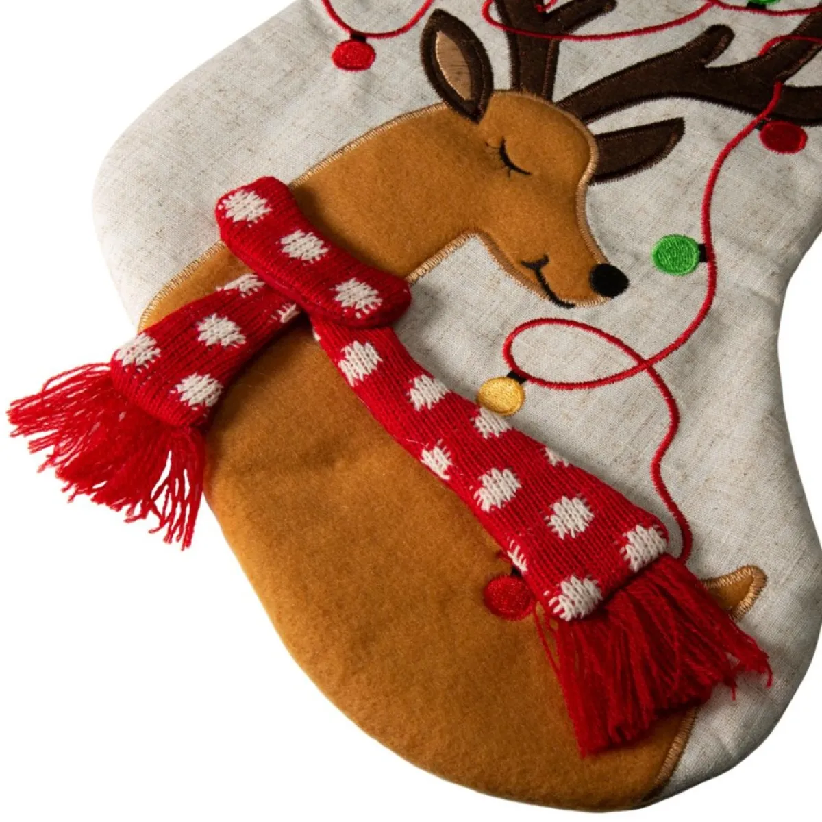 Glitzhome 21" L Led Embroidered Linen Reindeer Christmas Stocking Outlet