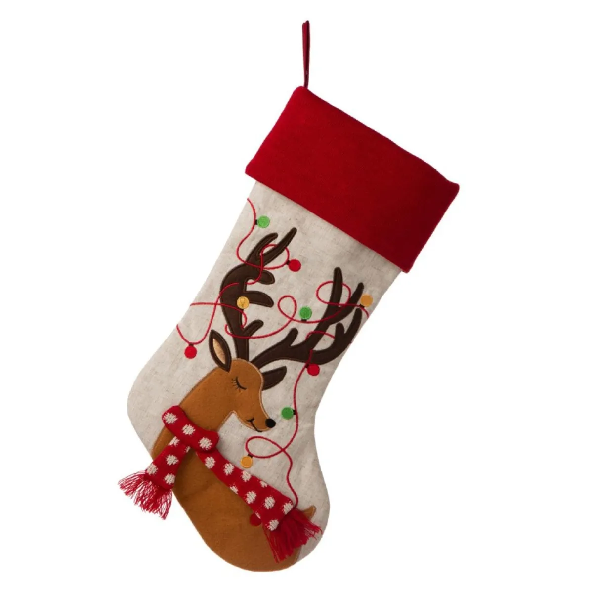 Glitzhome 21" L Led Embroidered Linen Reindeer Christmas Stocking Outlet