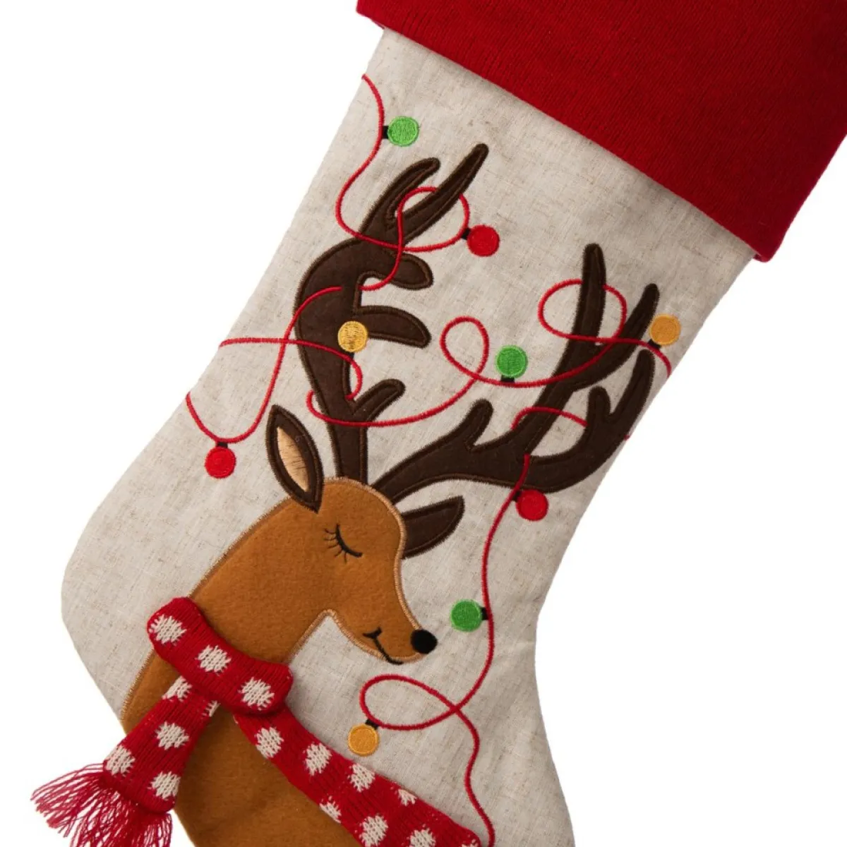 Glitzhome 21" L Led Embroidered Linen Reindeer Christmas Stocking Outlet