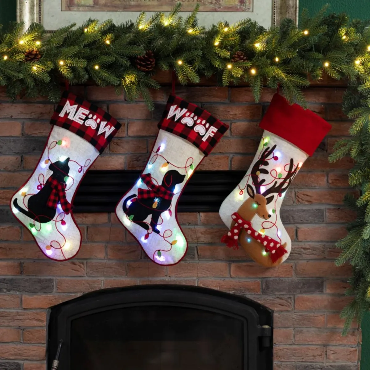 Glitzhome 21" L Led Embroidered Linen Reindeer Christmas Stocking Outlet