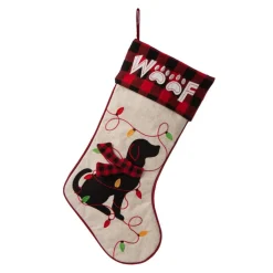 Glitzhome 21" L Led Embroidered Linen Dog Christmas Stocking Clearance