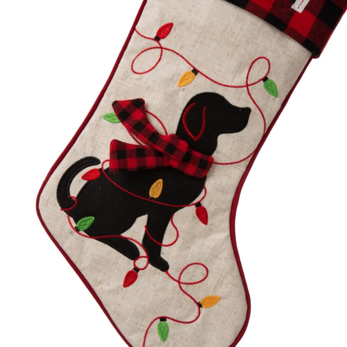 Glitzhome 21" L Led Embroidered Linen Dog Christmas Stocking Clearance