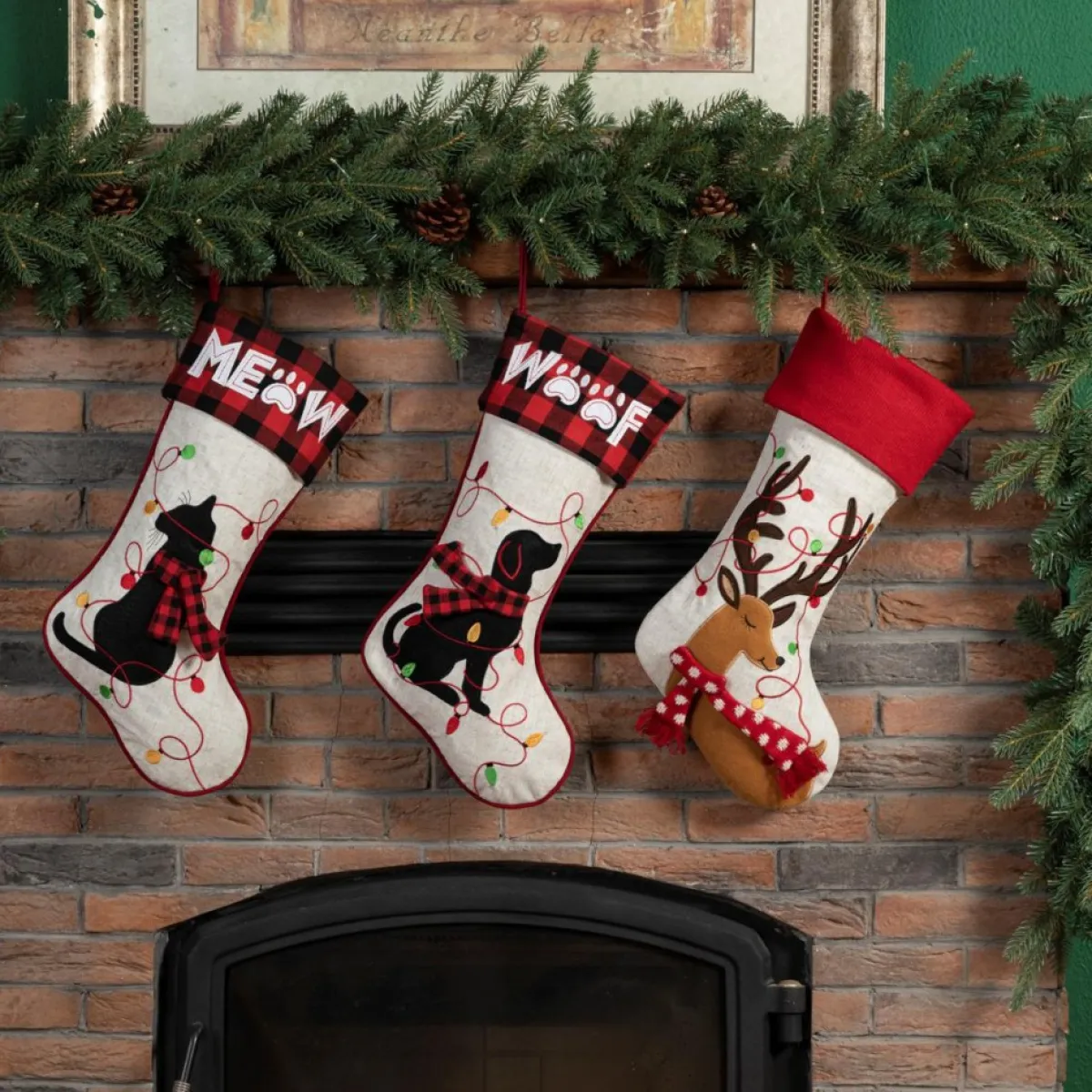 Glitzhome 21" L Led Embroidered Linen Dog Christmas Stocking Clearance