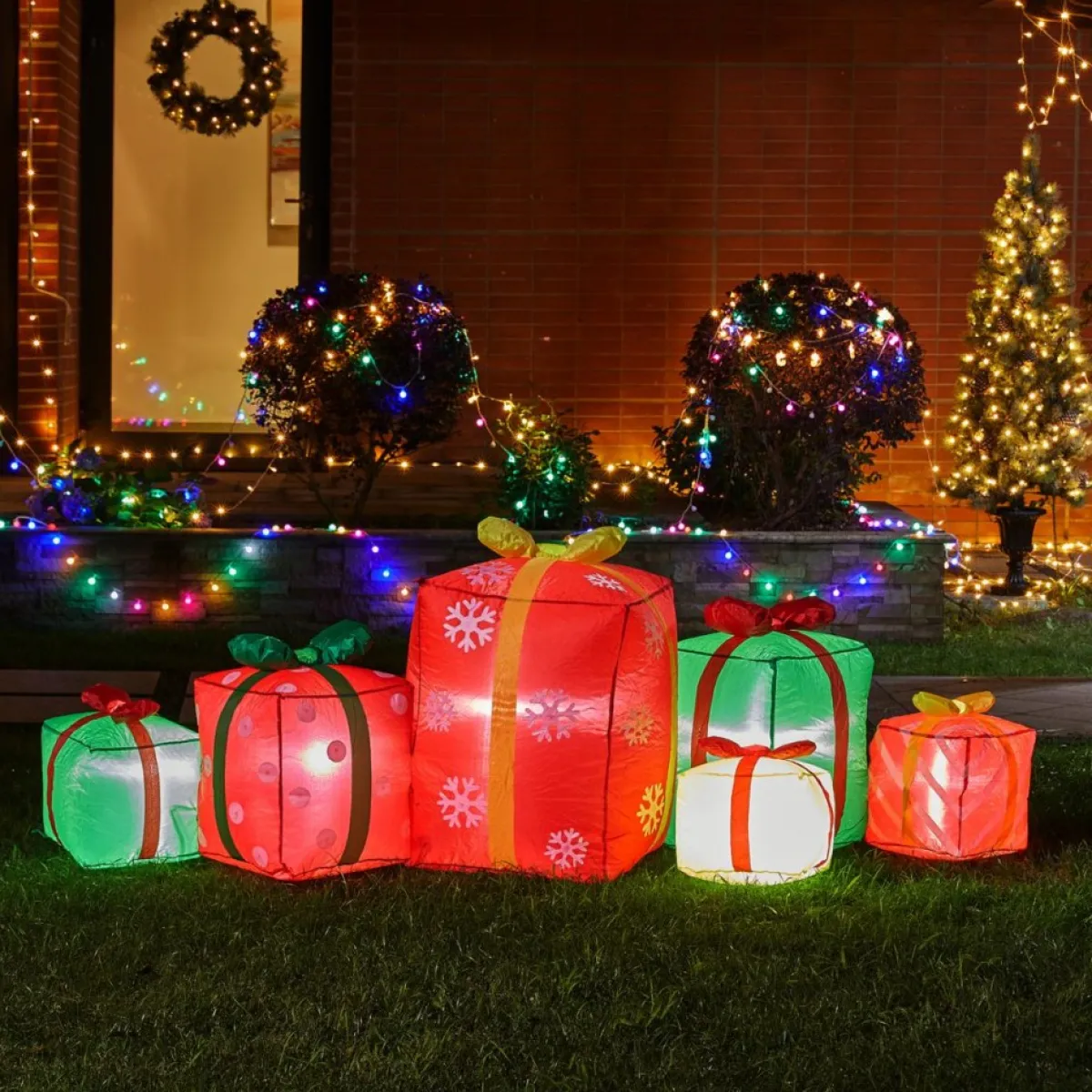 Glitzhome 8' Lighted Inflatable Gift Boxes Decor Clearance