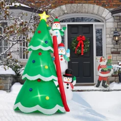 Glitzhome 8' Lighted Inflatable Xmas Snowman Climbing Up Tree Decor Best