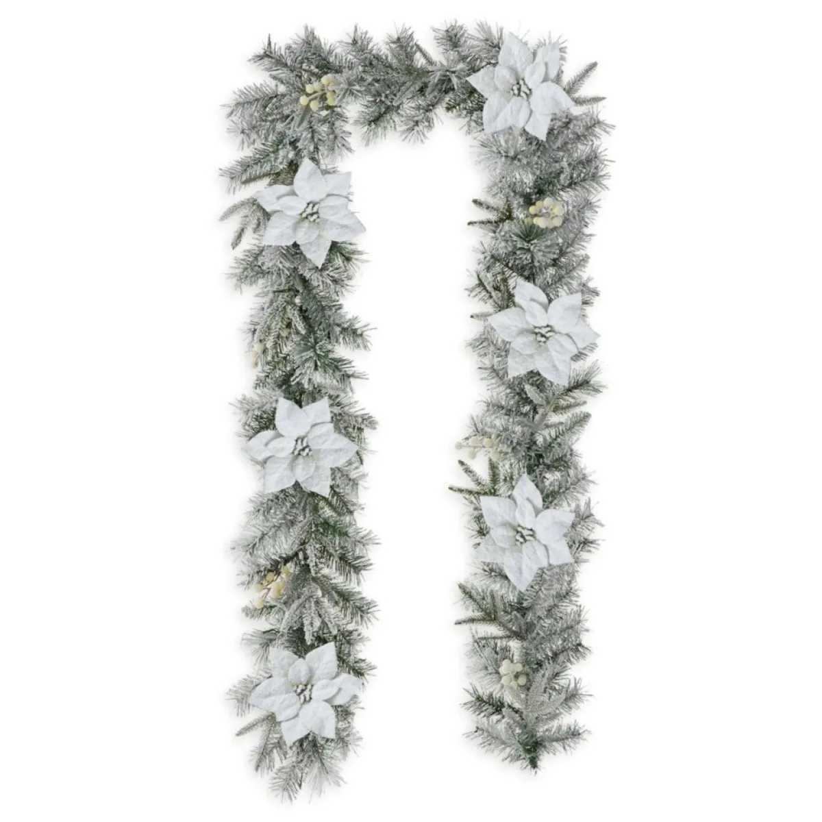 Glitzhome 9' Pre-Lit Snow Flocked Greenery Pine Poinsettia Garland Outlet
