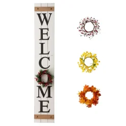 Glitzhome 60" Wooden Welcome Porch Sign W/4 Interchangeable Wreaths Sale
