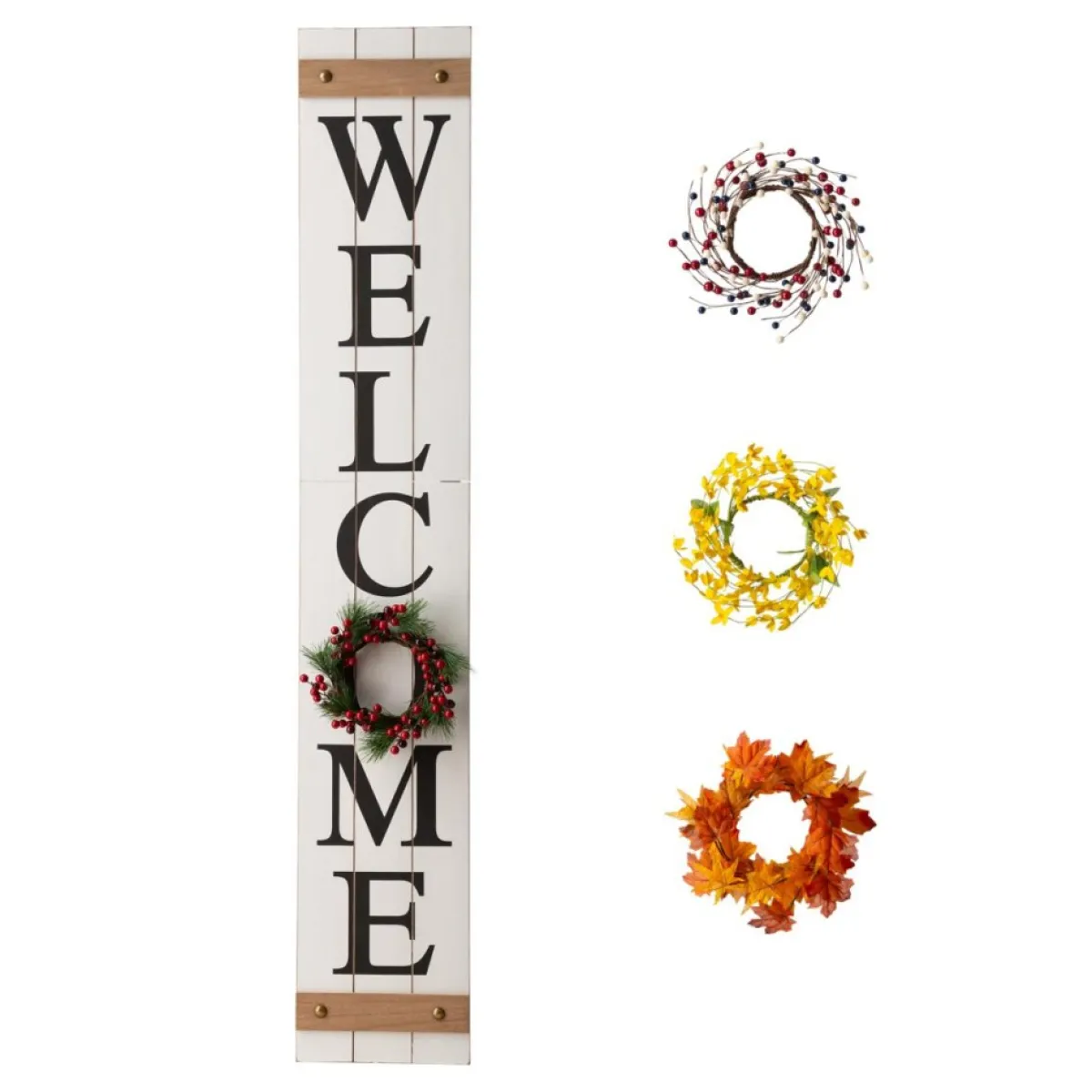 Glitzhome 60" Wooden Welcome Porch Sign W/4 Interchangeable Wreaths Sale