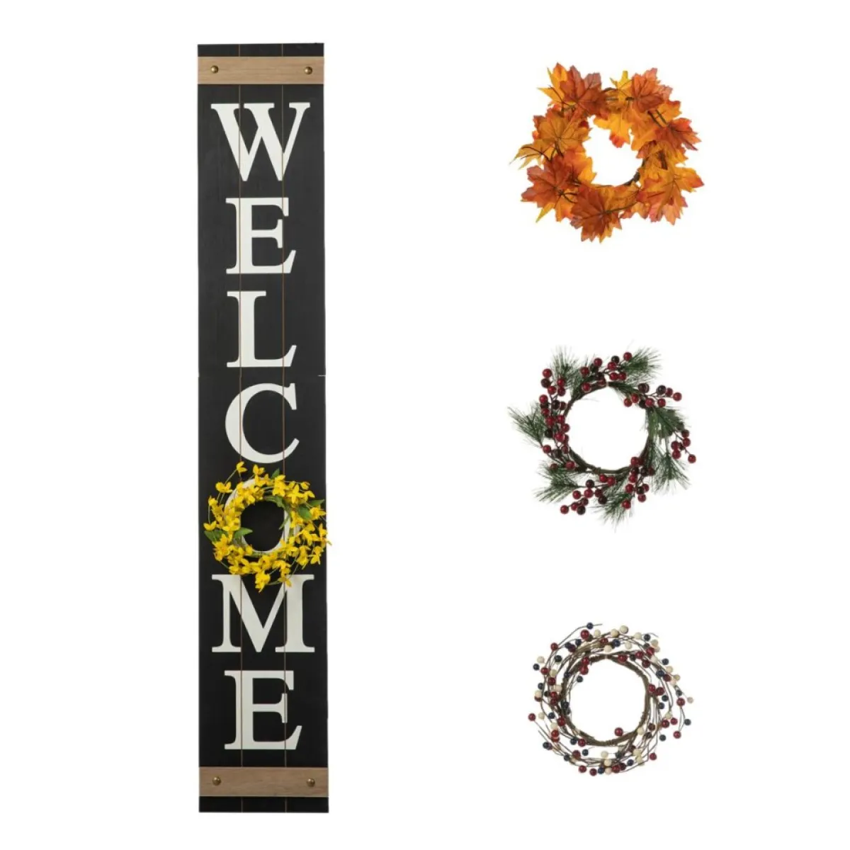 Glitzhome 60" Wooden Welcome Porch Sign W/4 Interchangeable Wreaths Sale