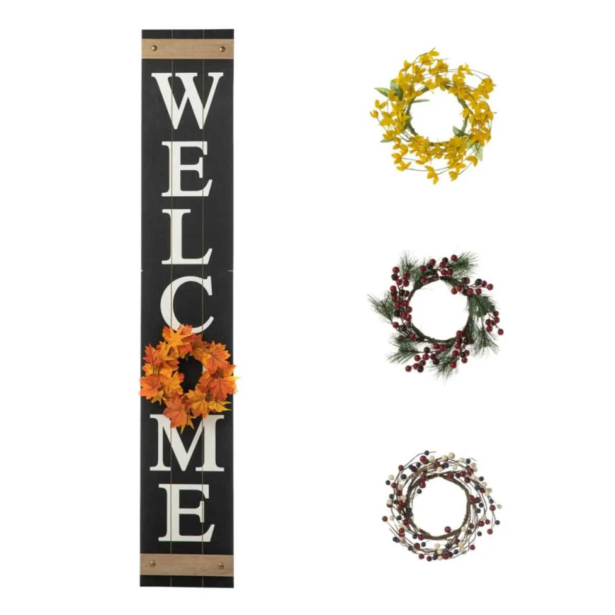 Glitzhome 60" Wooden Welcome Porch Sign W/4 Interchangeable Wreaths Sale