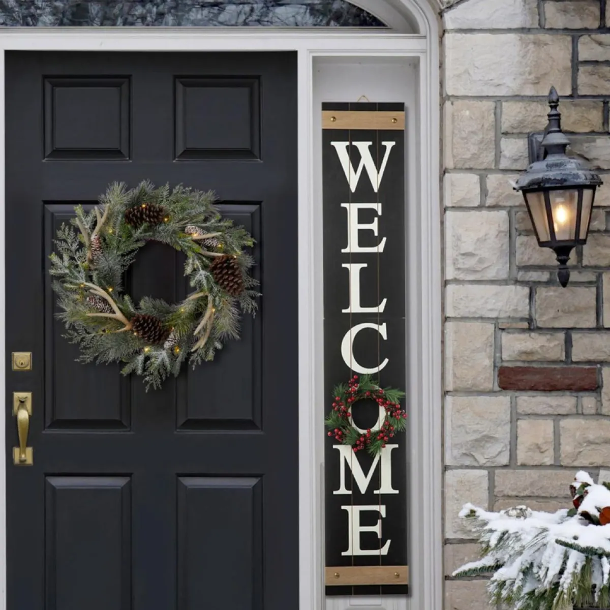 Glitzhome 60" Wooden Welcome Porch Sign W/4 Interchangeable Wreaths Sale