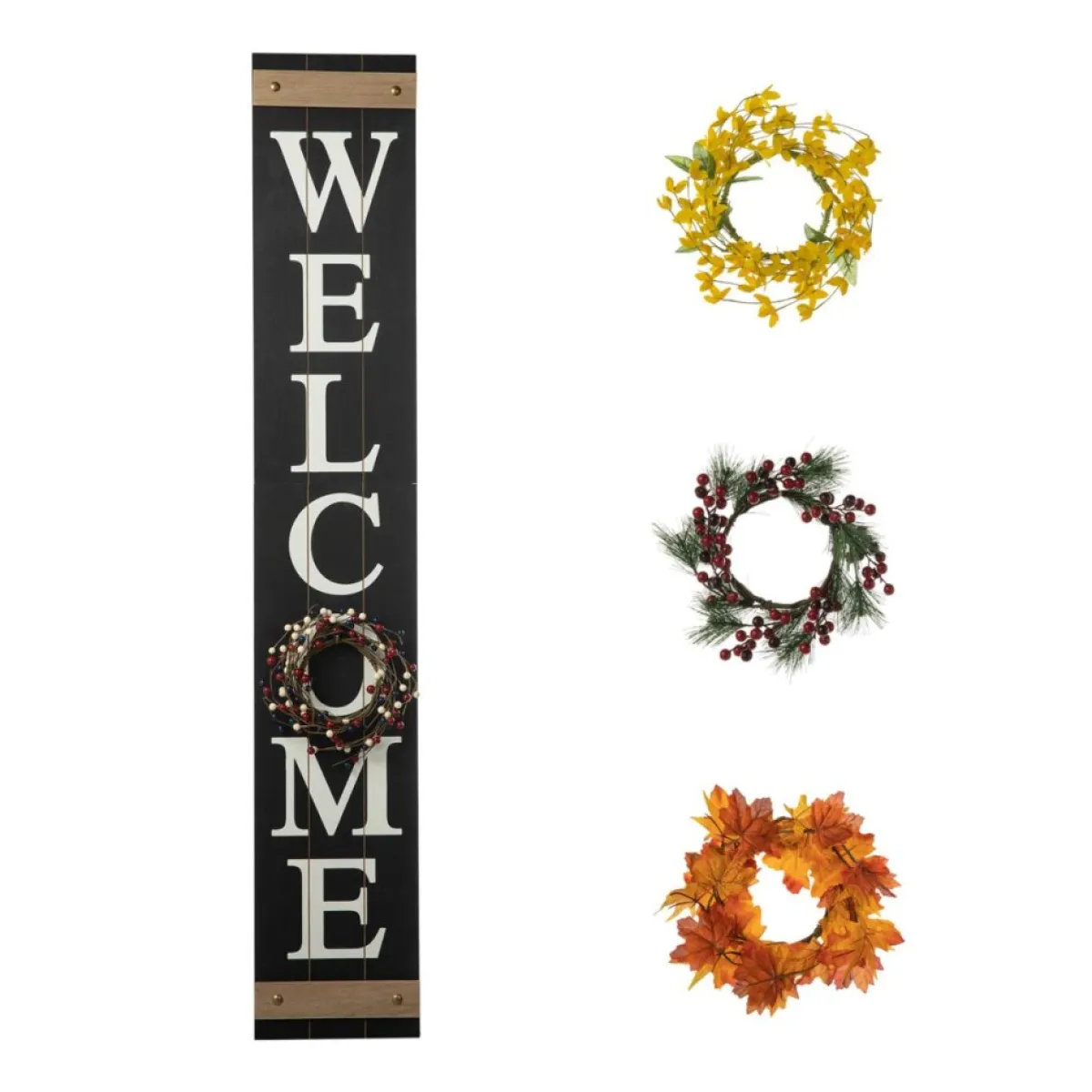 Glitzhome 60" Wooden Welcome Porch Sign W/4 Interchangeable Wreaths Sale