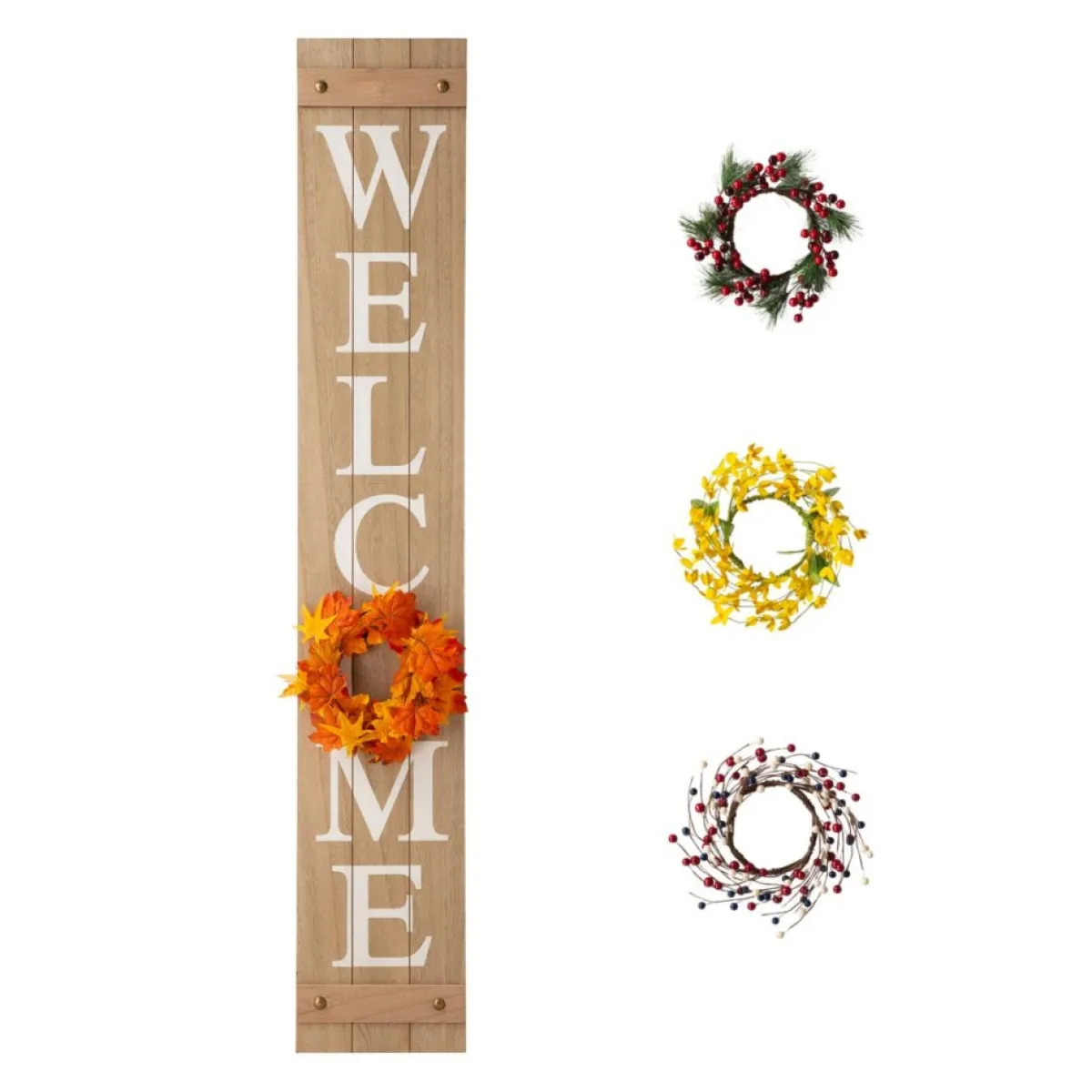 Glitzhome 60" Wooden Welcome Porch Sign W/4 Interchangeable Wreaths Sale