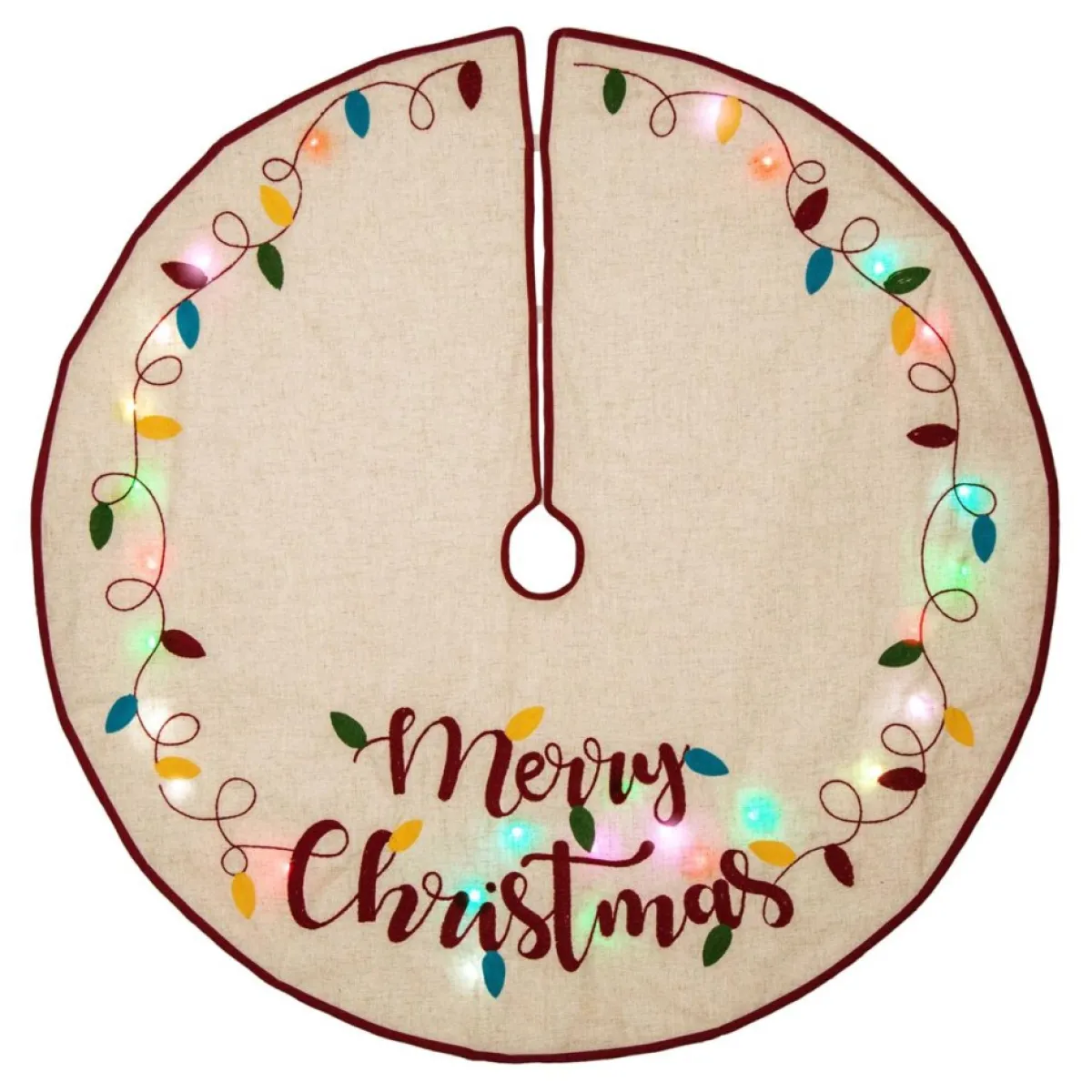 Glitzhome 48"D Merry Christmas Embroidered Linen Christmas Tree Skirt