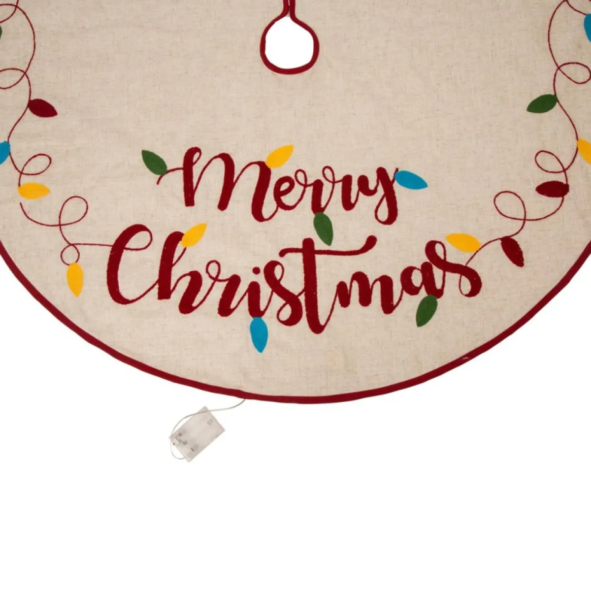 Glitzhome 48"D Merry Christmas Embroidered Linen Christmas Tree Skirt