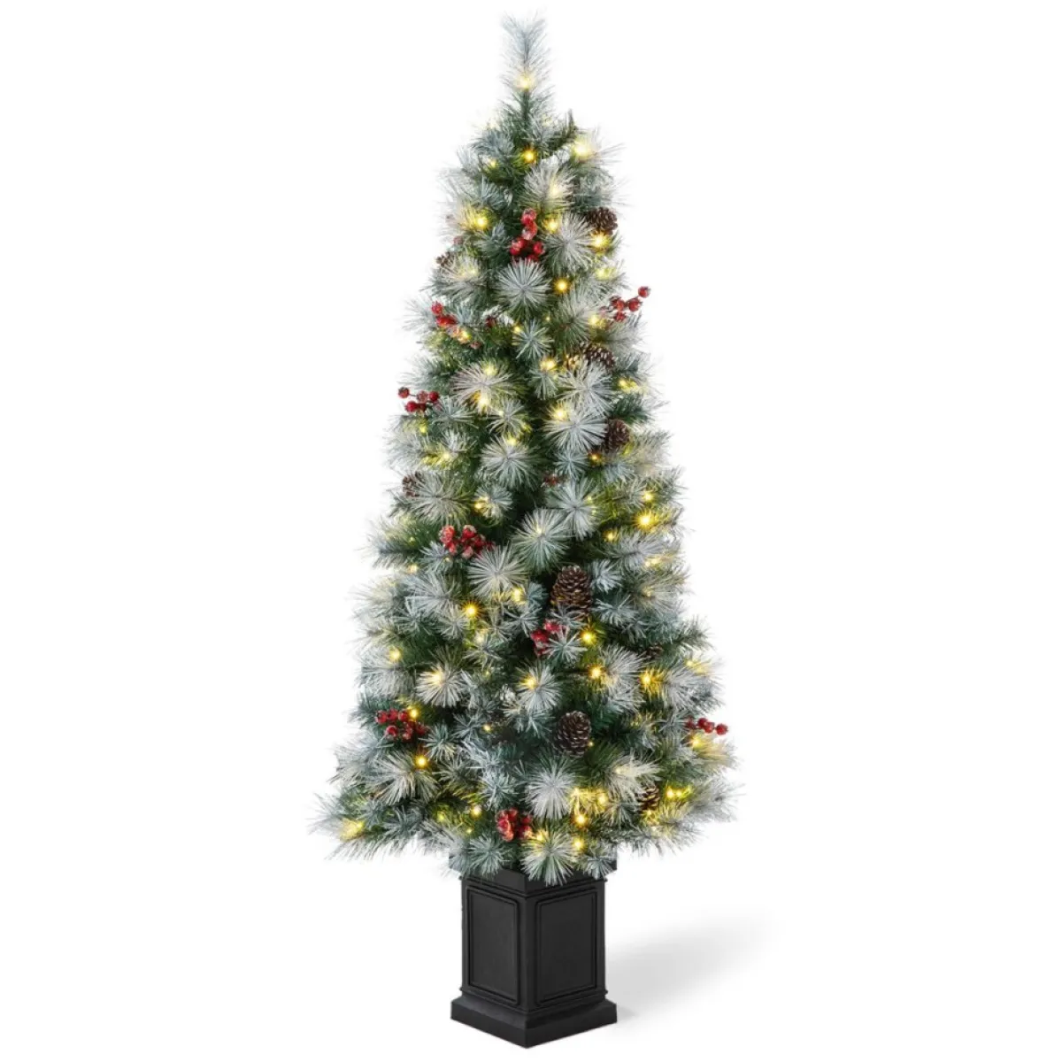 Glitzhome 5Ft Pre-Lit Artificial Christmas Porch Tree With Pinecones